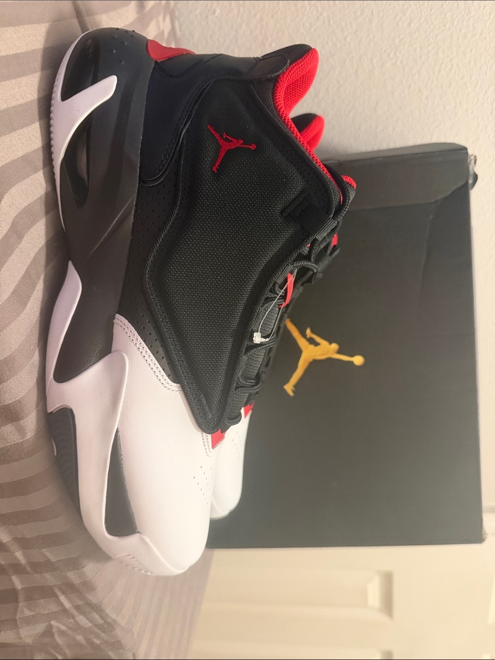 Jordan Men’s  Black/White/Red Mid-Top Basketball Sneakers
